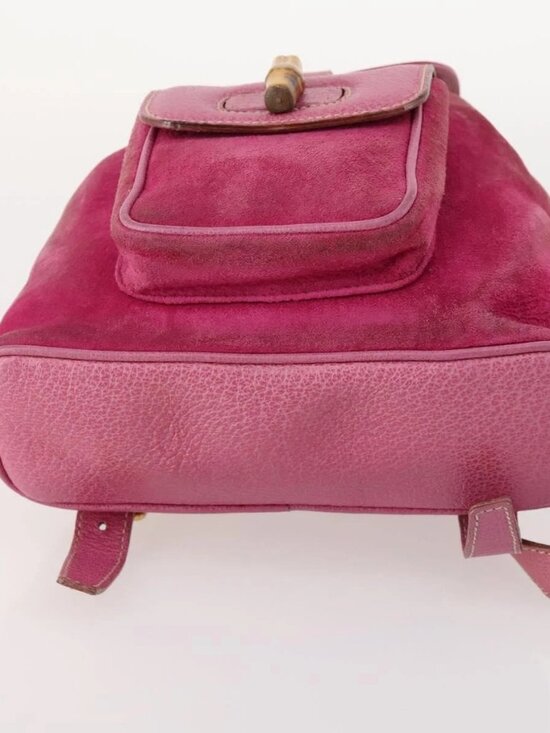 GUCCI Bamboo Backpack Suede Pink Gold 003 58 0030 Auth BA10647